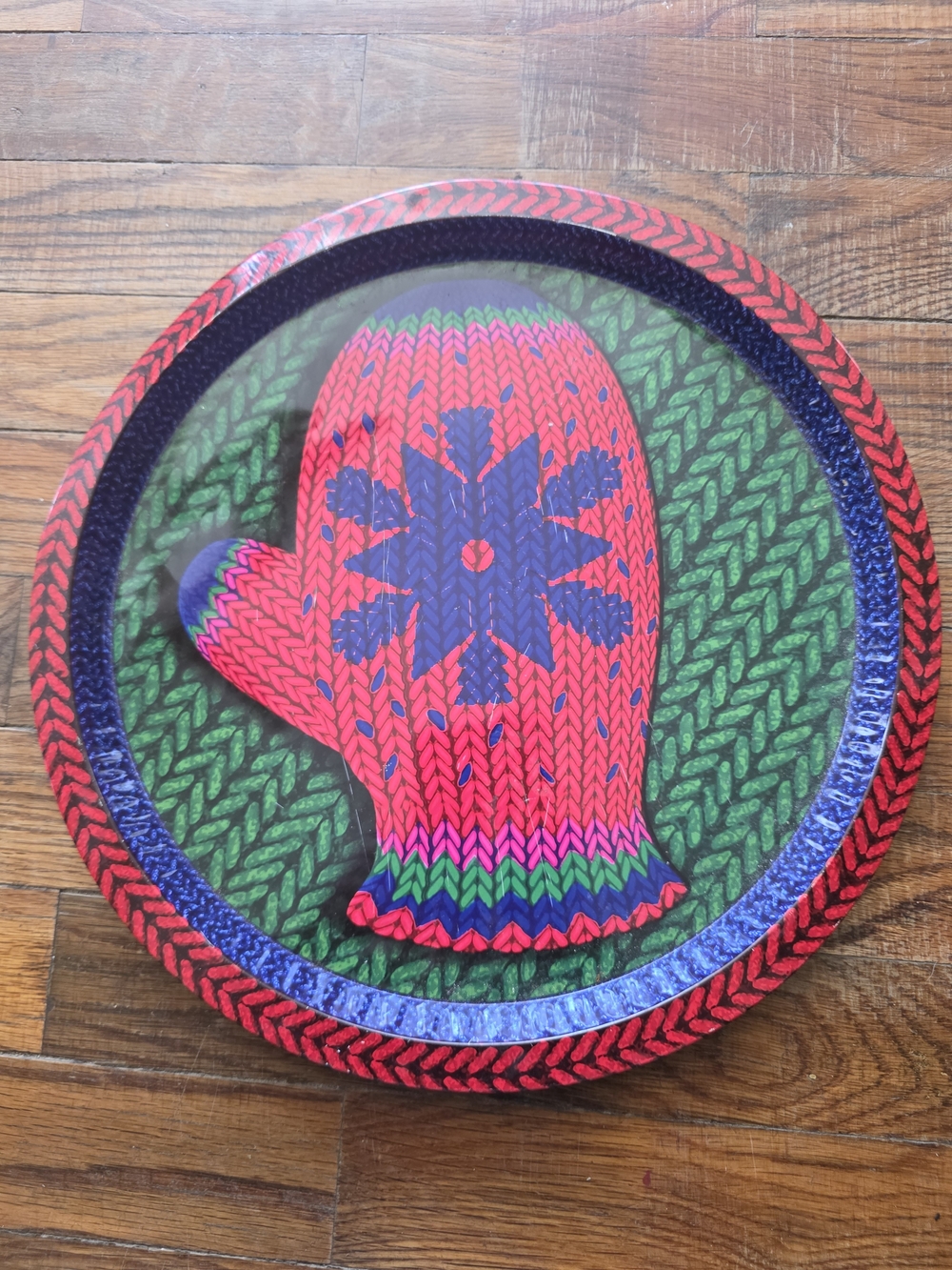 Holiday Knit Mitten Decorative Serving Tray - Red & Green